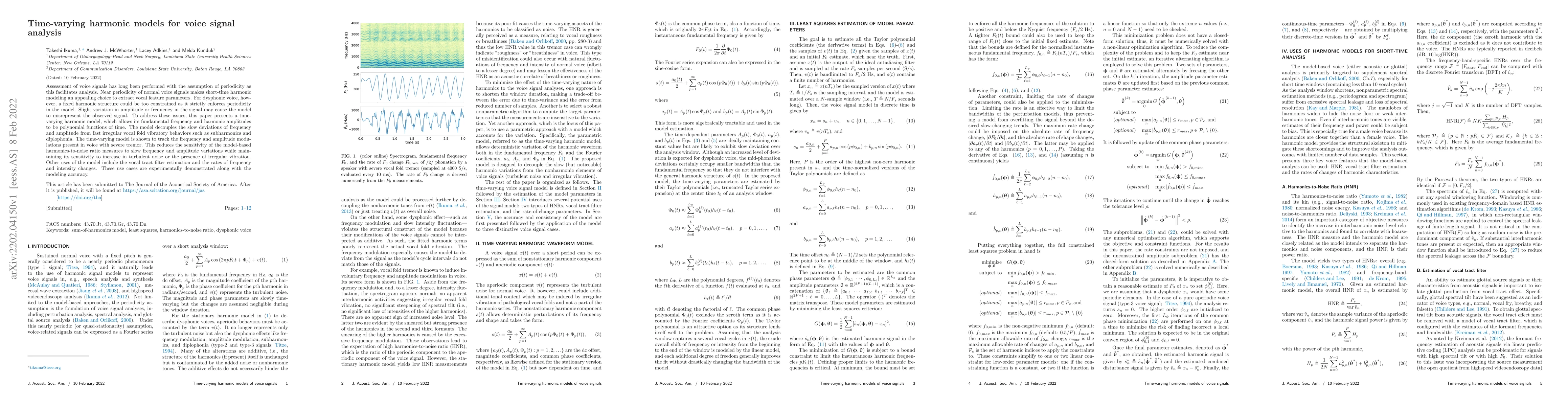 Thumbnail for Time-varying harmonic models for voice signal analysis