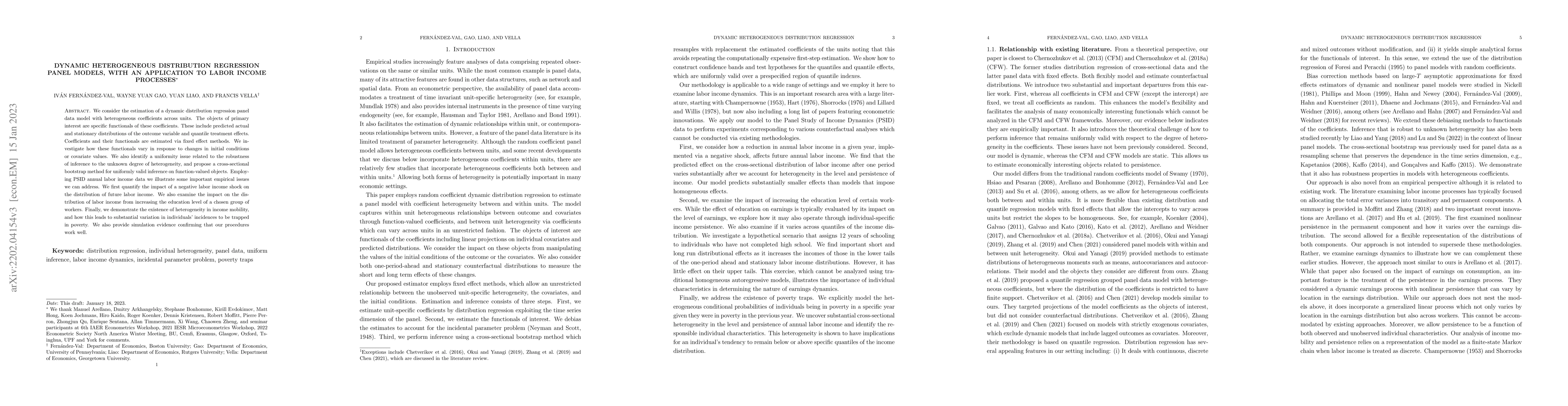 Thumbnail for Dynamic Heterogeneous Distribution Regression Panel Models, with an
  Application to Labor Income Processes