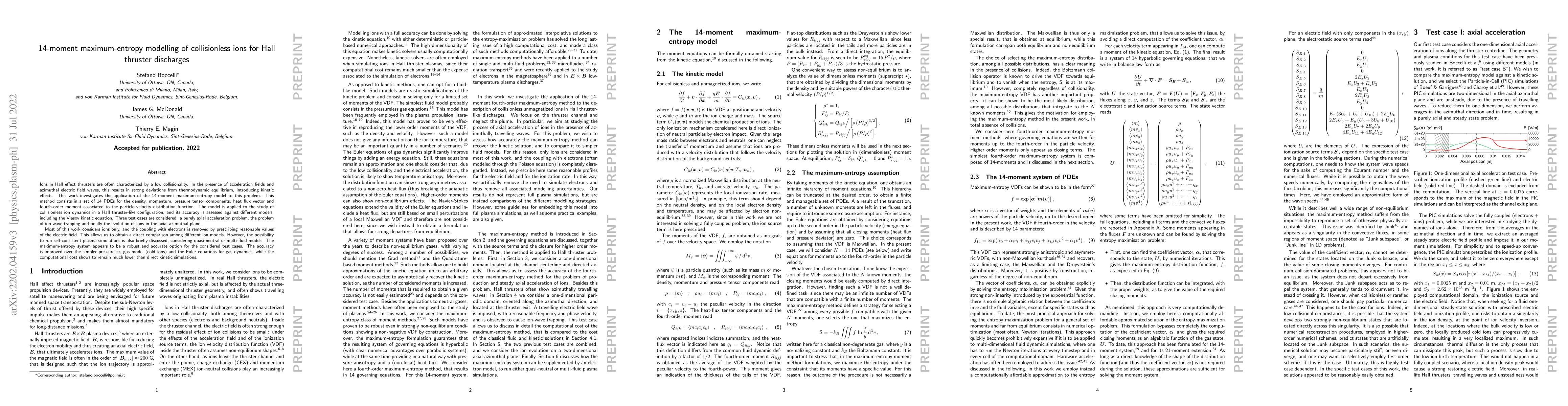 Thumbnail for 14-moment maximum-entropy modelling of collisionless ions for Hall
  thruster discharges