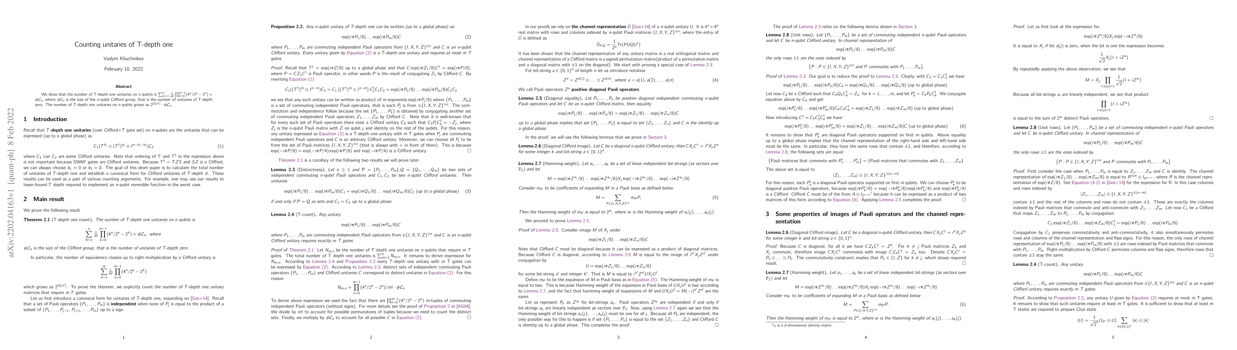 Thumbnail for Counting unitaries of T-depth one