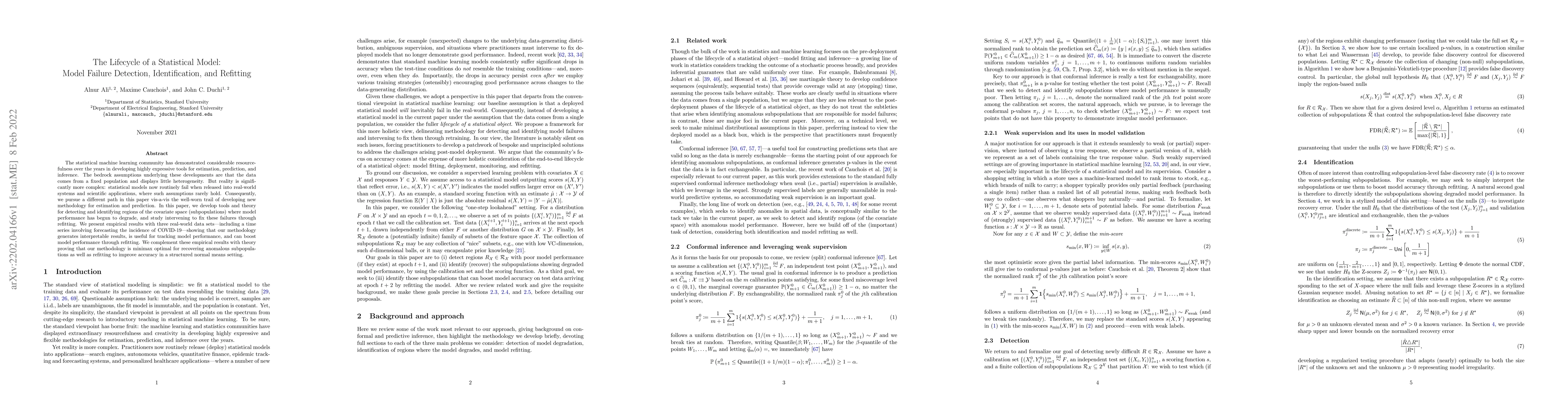 Thumbnail for The Lifecycle of a Statistical Model: Model Failure Detection,
  Identification, and Refitting