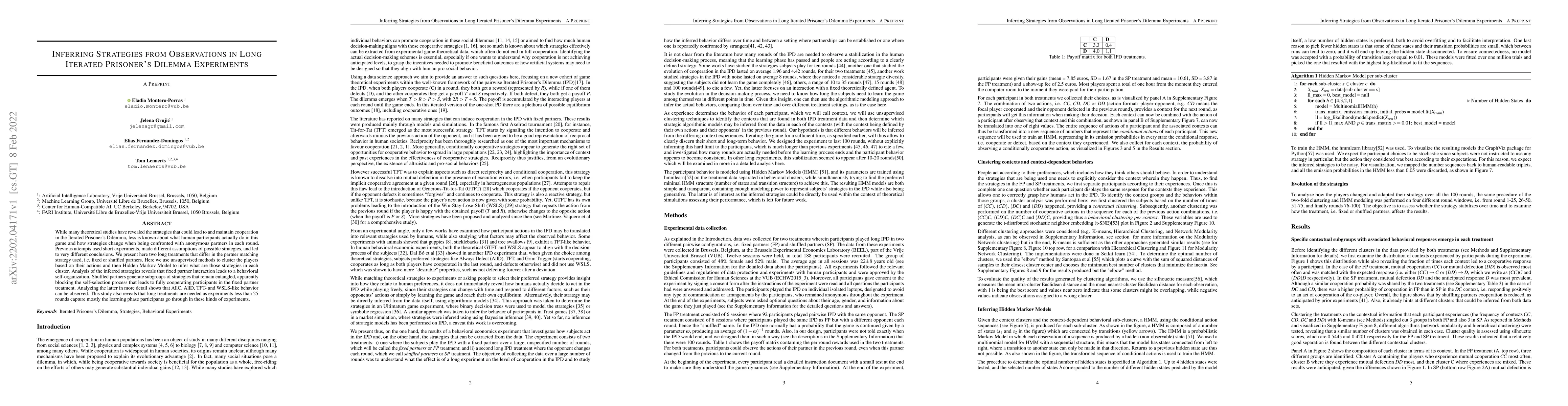 Thumbnail for Inferring Strategies from Observations in Long Iterated Prisoner's
  Dilemma Experiments