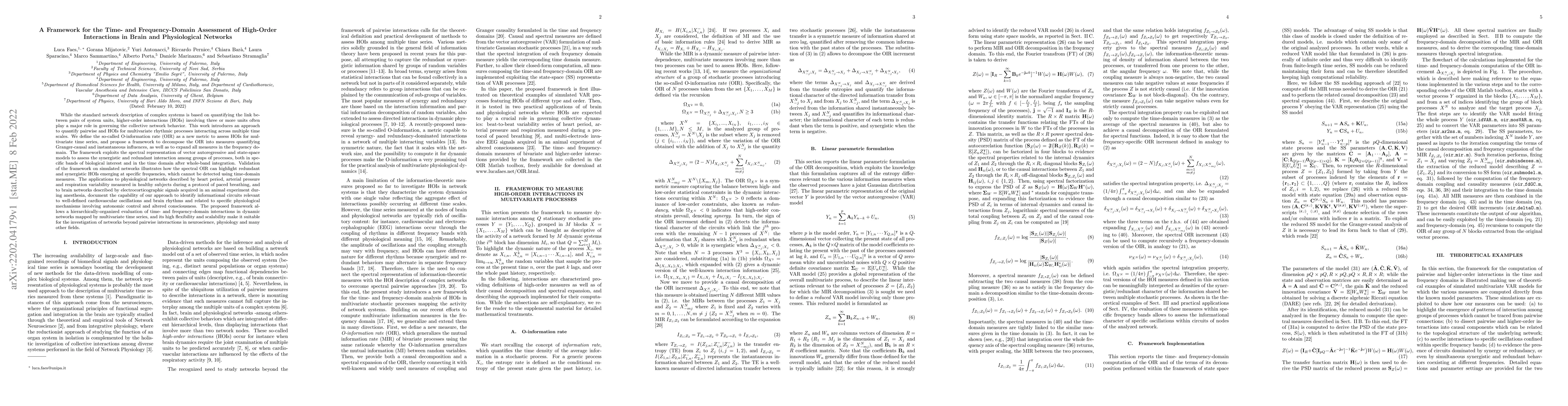Thumbnail for A Framework for the Time- and Frequency-Domain Assessment of High-Order
  Interactions in Brain and Physiological Networks