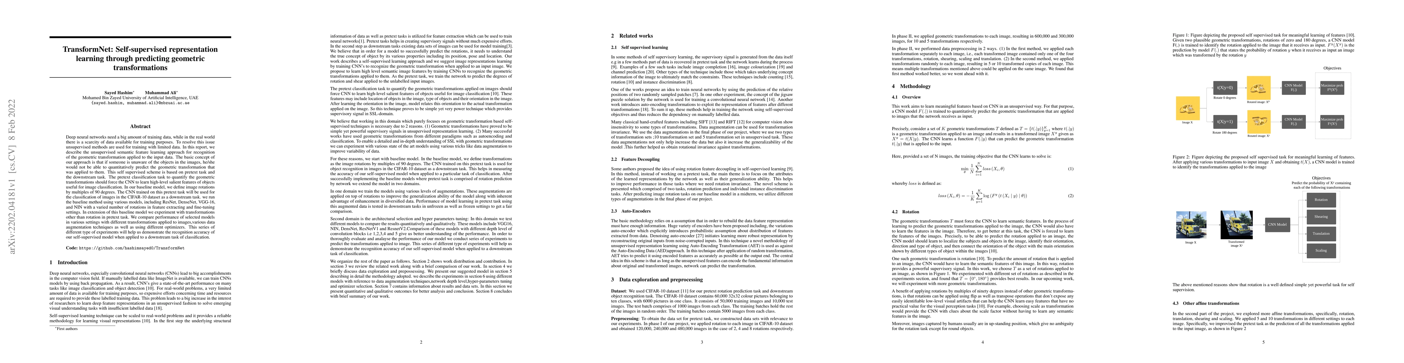 Thumbnail for TransformNet: Self-supervised representation learning through predicting
  geometric transformations