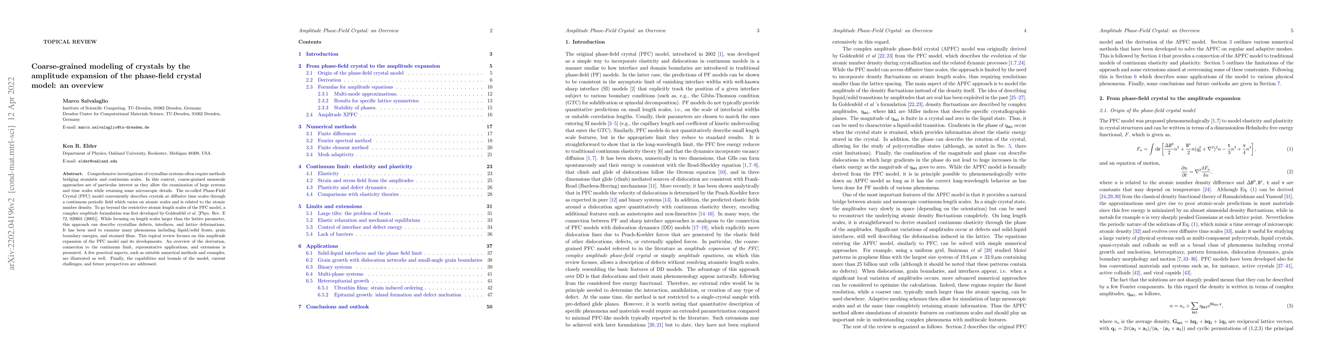 Thumbnail for Coarse-grained modeling of crystals by the amplitude expansion of the
  phase-field crystal model: an overview