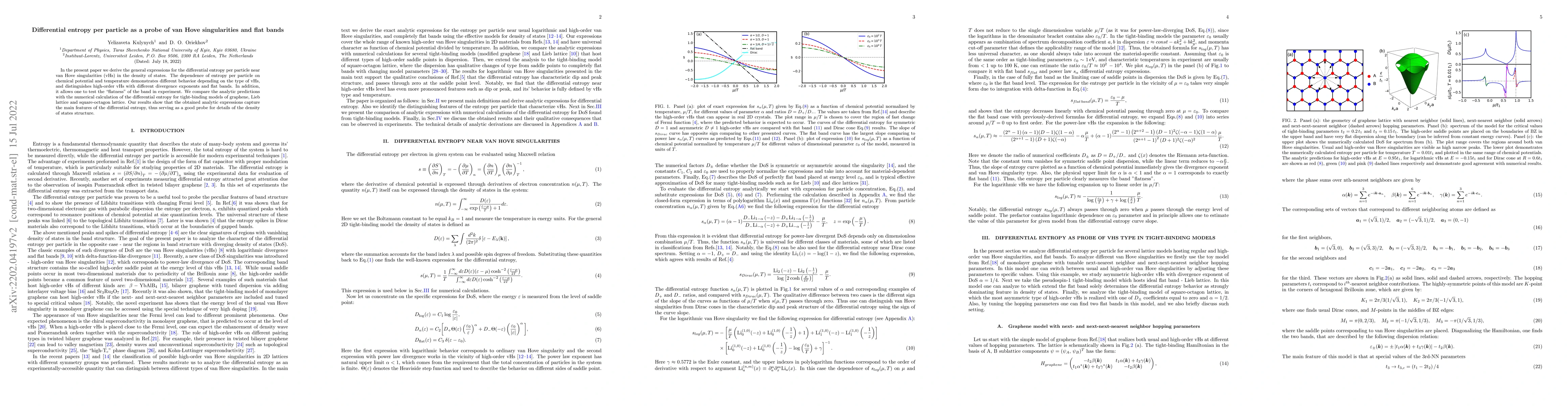 Thumbnail for Differential entropy per particle as a probe of van Hove singularities
  and flat bands