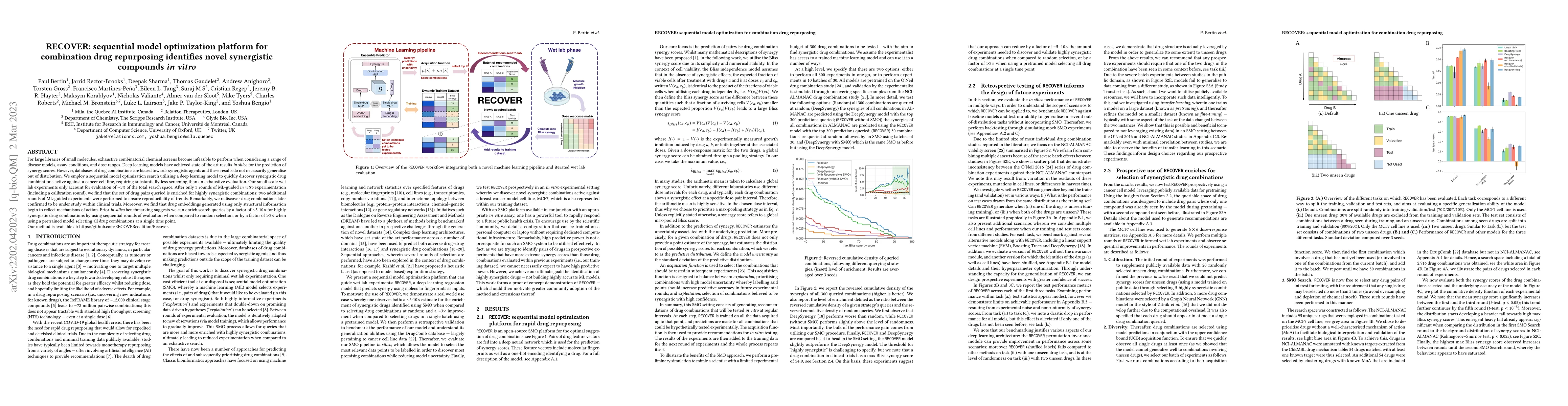 Thumbnail for RECOVER: sequential model optimization platform for combination drug
  repurposing identifies novel synergistic compounds in vitro