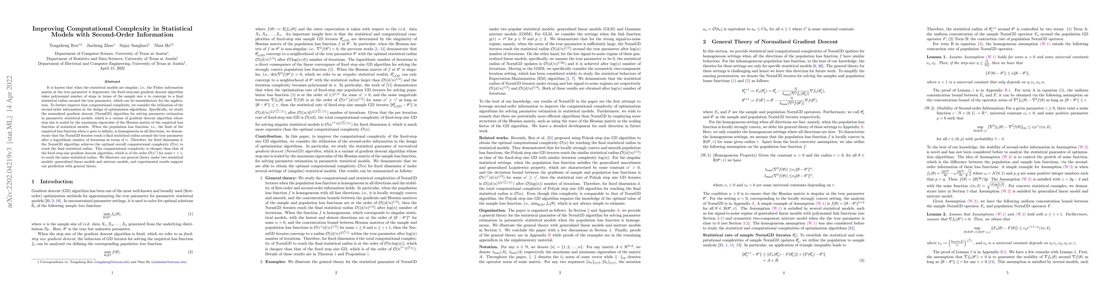 Thumbnail for Improving Computational Complexity in Statistical Models with
  Second-Order Information