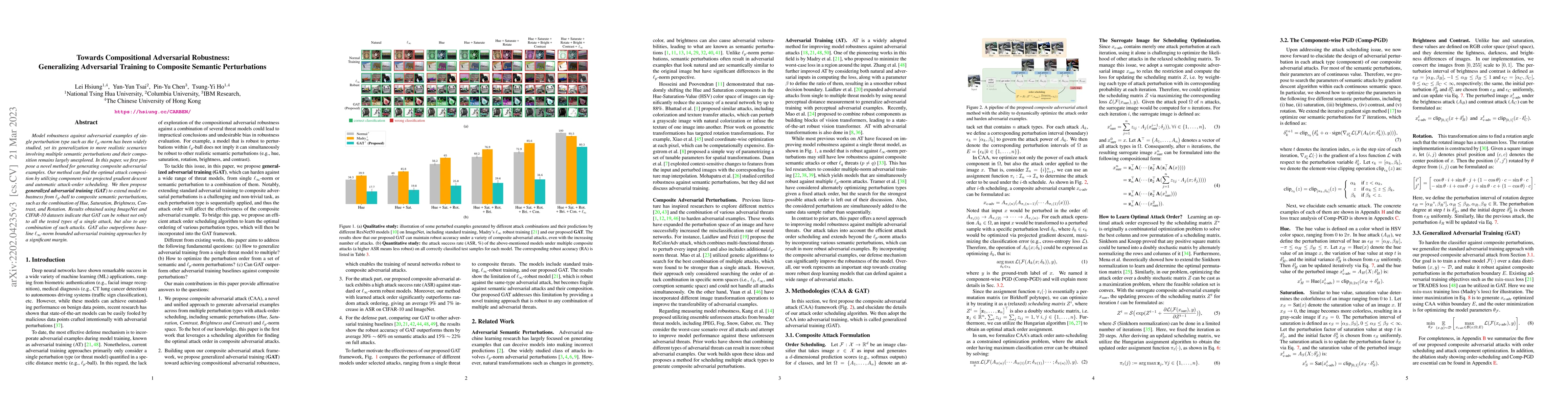 Thumbnail for Towards Compositional Adversarial Robustness: Generalizing Adversarial
  Training to Composite Semantic Perturbations