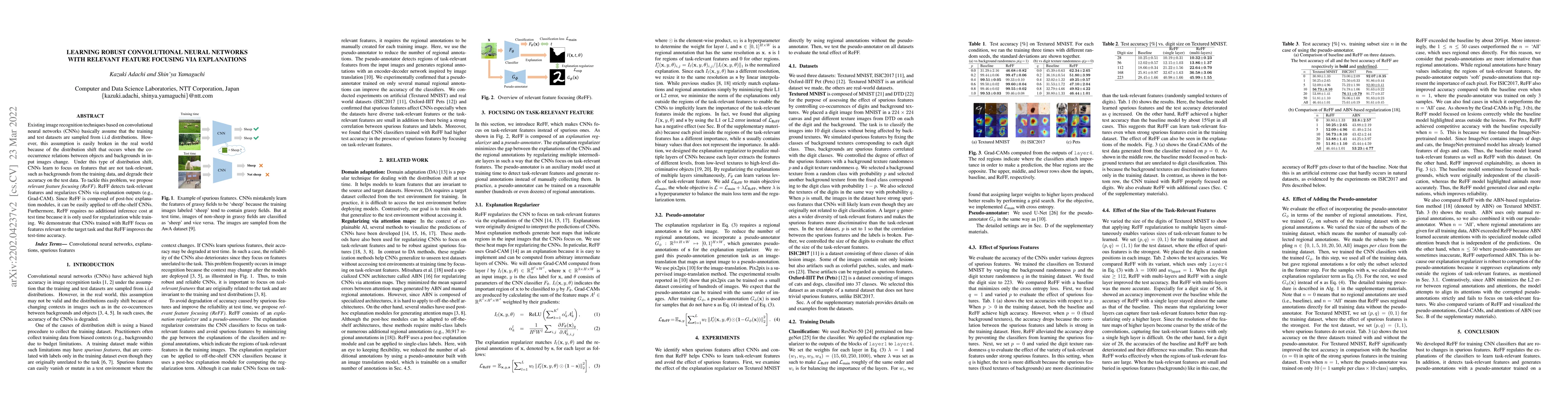 Thumbnail for Learning Robust Convolutional Neural Networks with Relevant Feature
  Focusing via Explanations