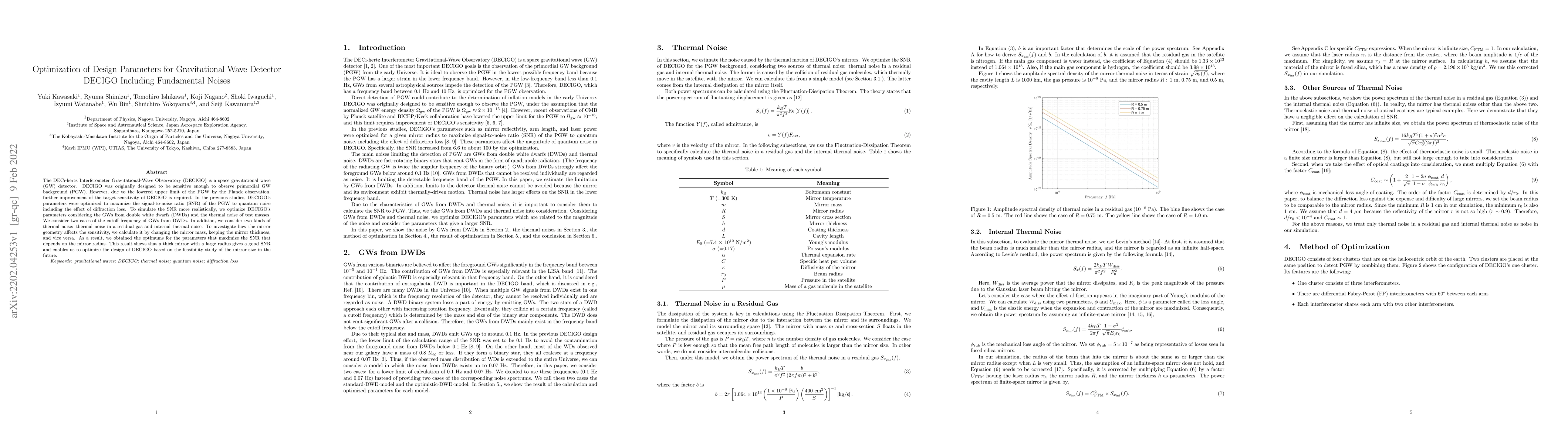 Thumbnail for Optimization of Design Parameters for Gravitational Wave Detector DECIGO
  Including Fundamental Noises