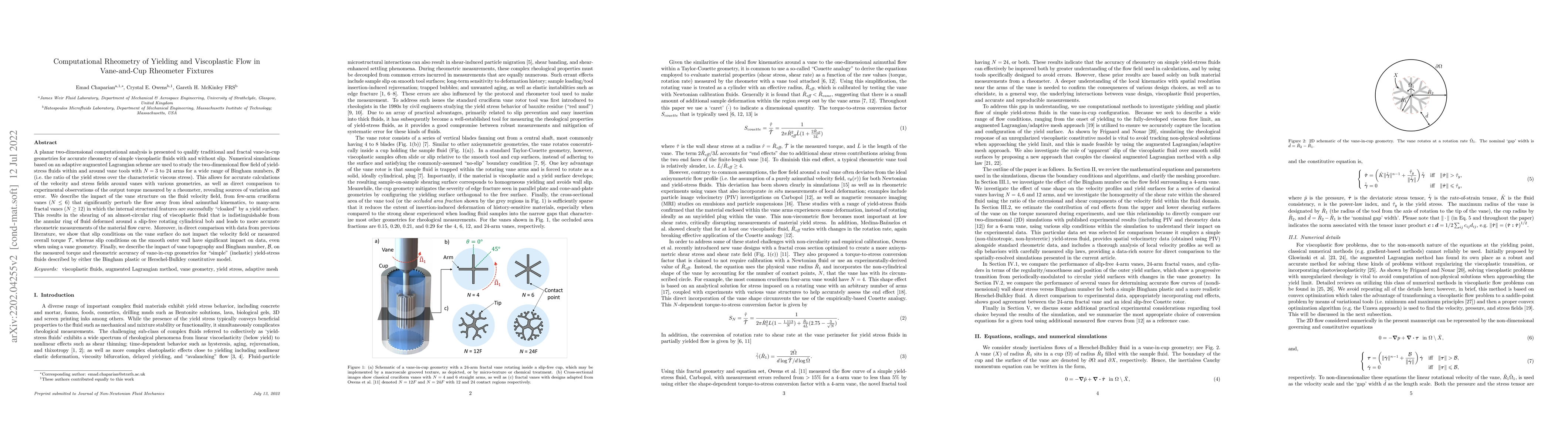 Thumbnail for Computational Rheometry of Yielding and Viscoplastic Flow in
  Vane-and-Cup Rheometer Fixtures