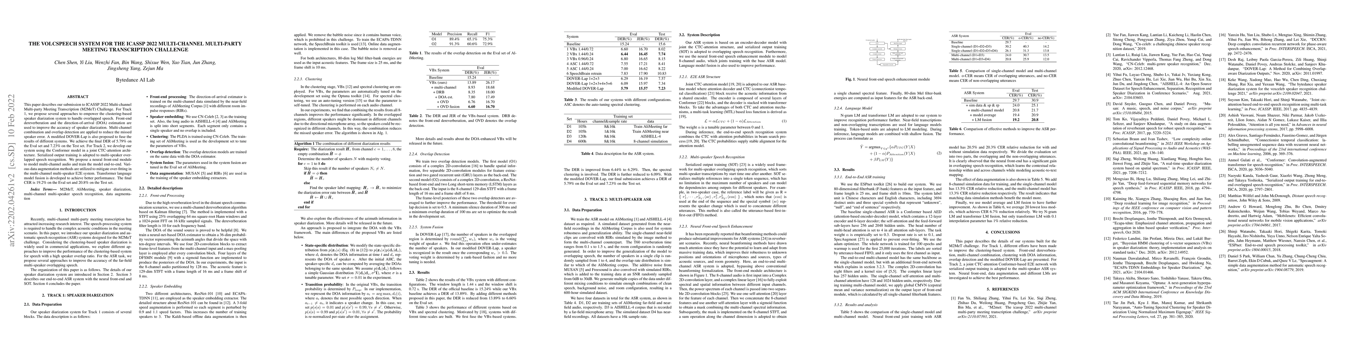Thumbnail for The Volcspeech system for the ICASSP 2022 multi-channel multi-party
  meeting transcription challenge