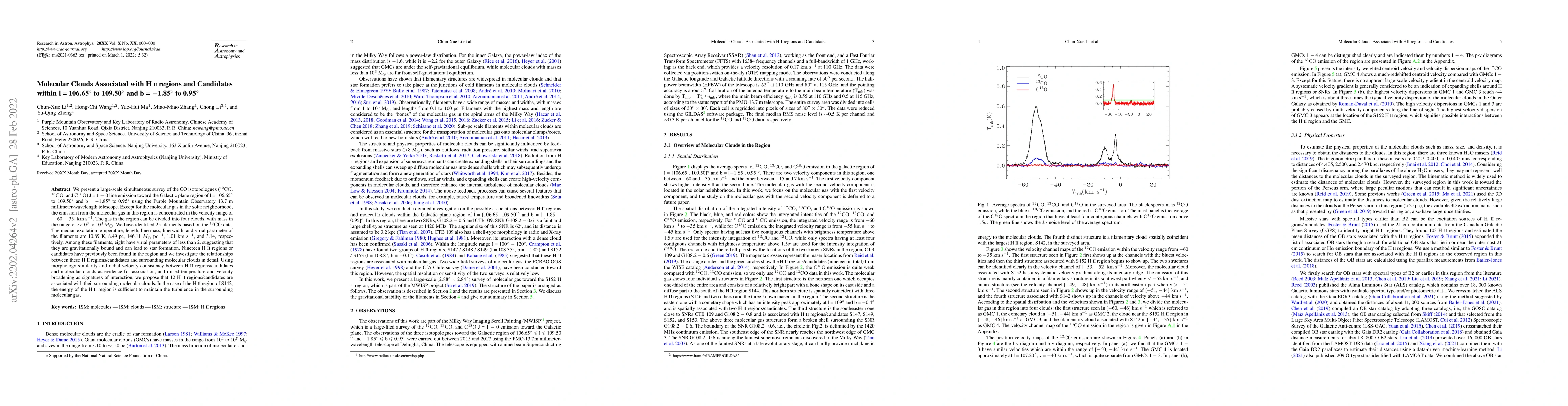 Thumbnail for Molecular Clouds Associated with {H \small{II}} regions and Candidates
  within l = 106.65$^\circ$ to 109.50$^\circ$ and b = ${-}$1.85$^\circ$ to
  0.95$^\circ$
