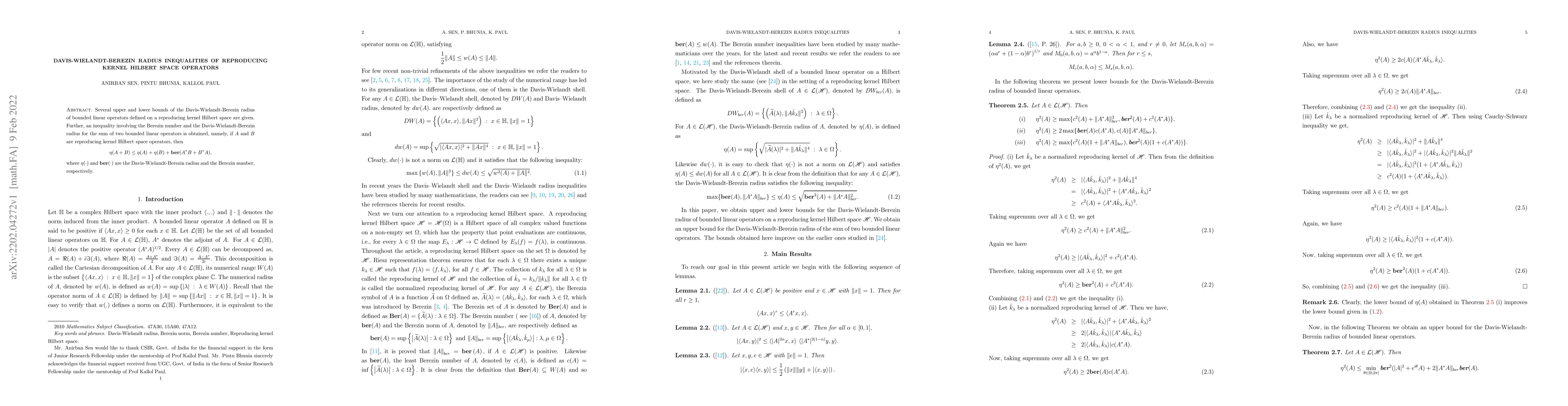 Thumbnail for Davis-Wielandt-Berezin radius inequalities of Reproducing kernel Hilbert
  space operators