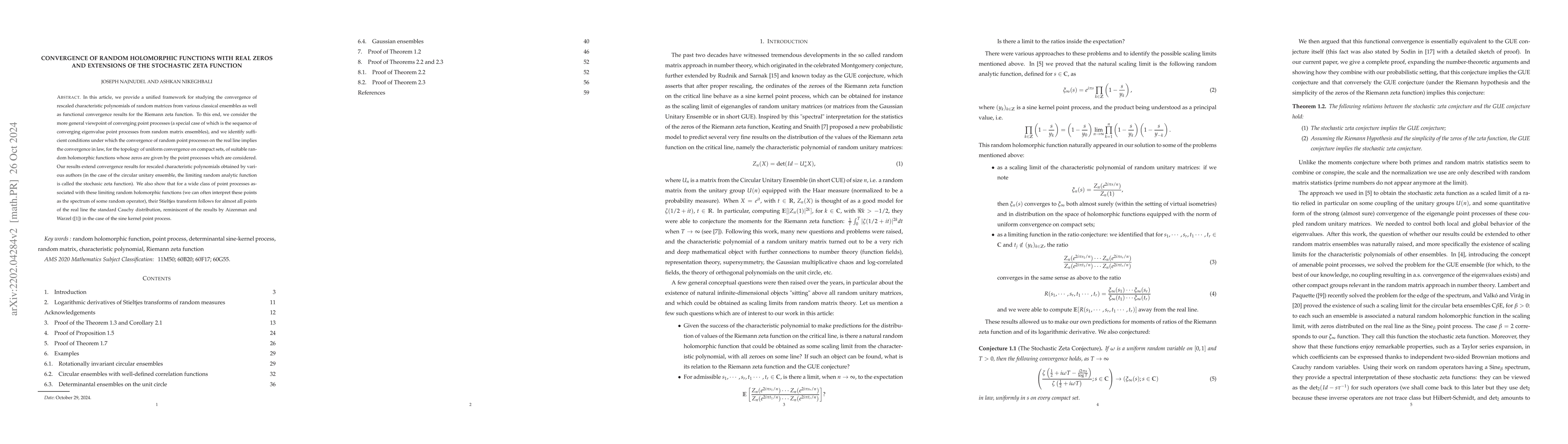 Thumbnail for Convergence of random holomorphic functions with real zeros and
  extensions of the stochastic zeta function