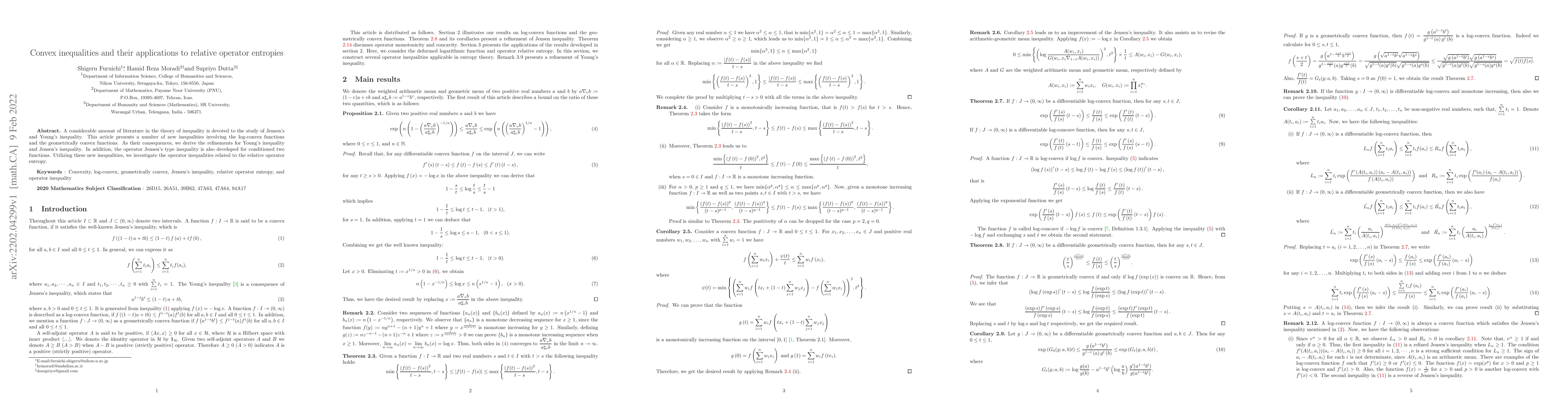 Thumbnail for Convex inequalities and their applications to relative operator
  entropies