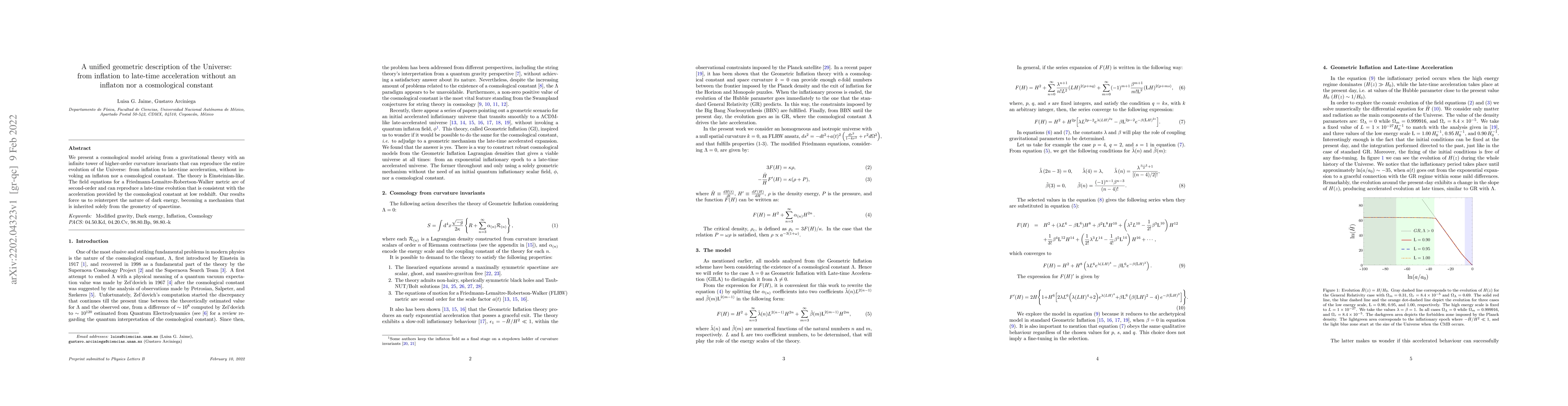 Thumbnail for A unified geometric description of the Universe: from inflation to
  late-time acceleration without an inflaton nor a cosmological constant