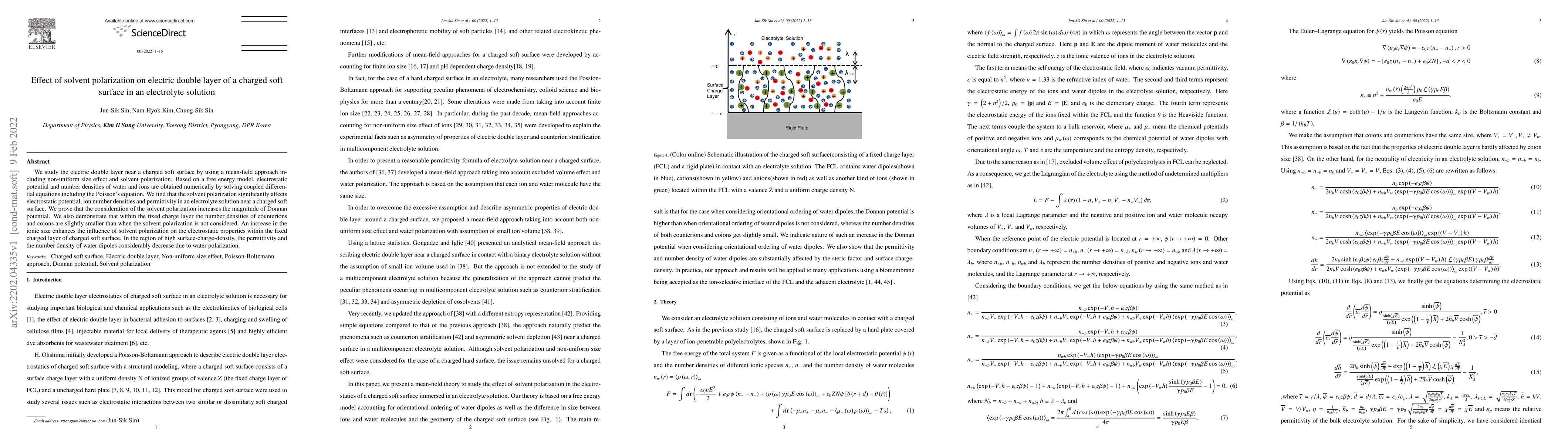 Thumbnail for Effect of solvent polarization on electric double layer of a charged
  soft surface in an electrolyte solution