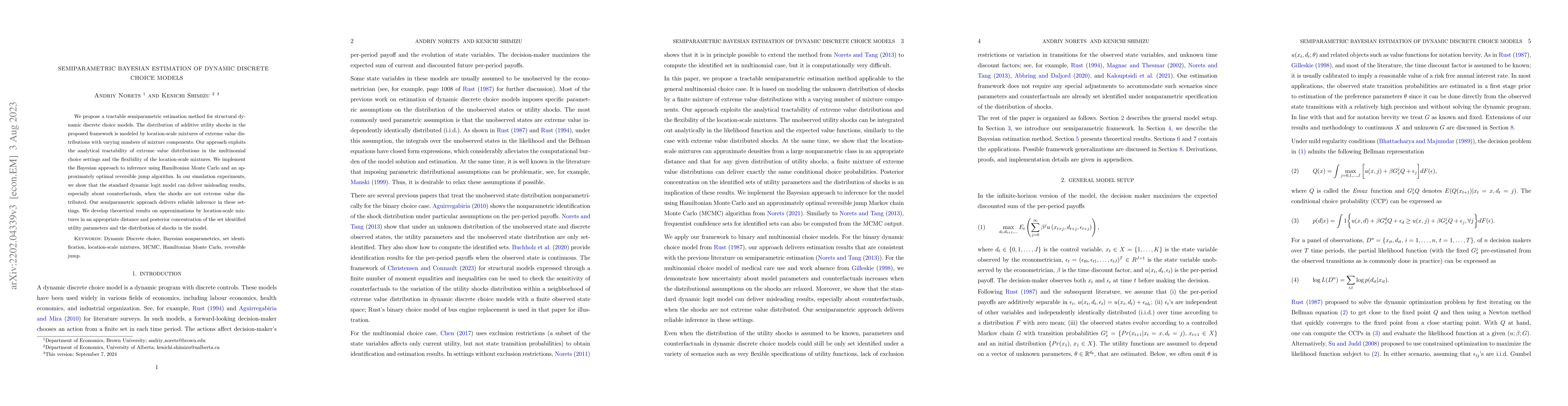 Thumbnail for Semiparametric Bayesian Estimation of Dynamic Discrete Choice Models