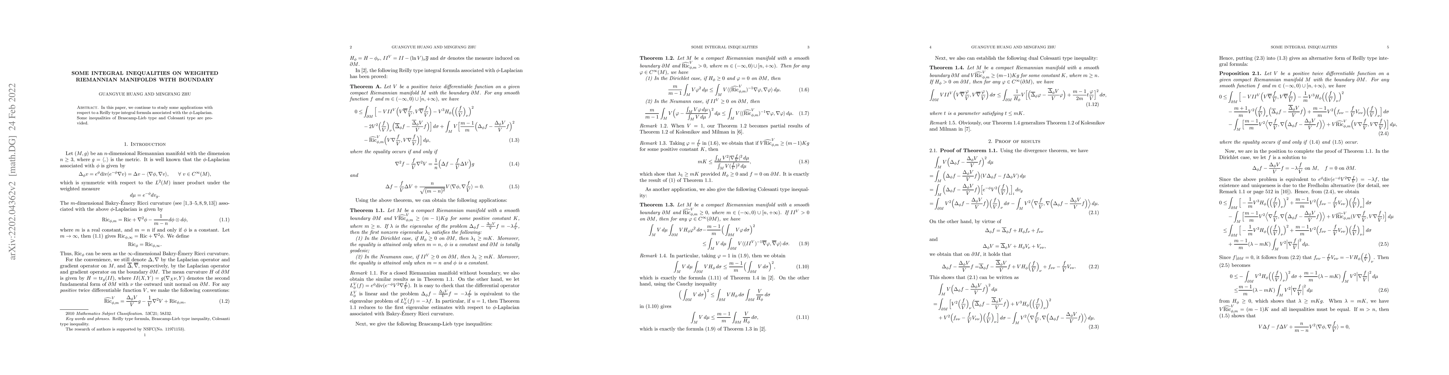 Thumbnail for Some integral inequalities on weighted Riemannian manifolds with
  boundary