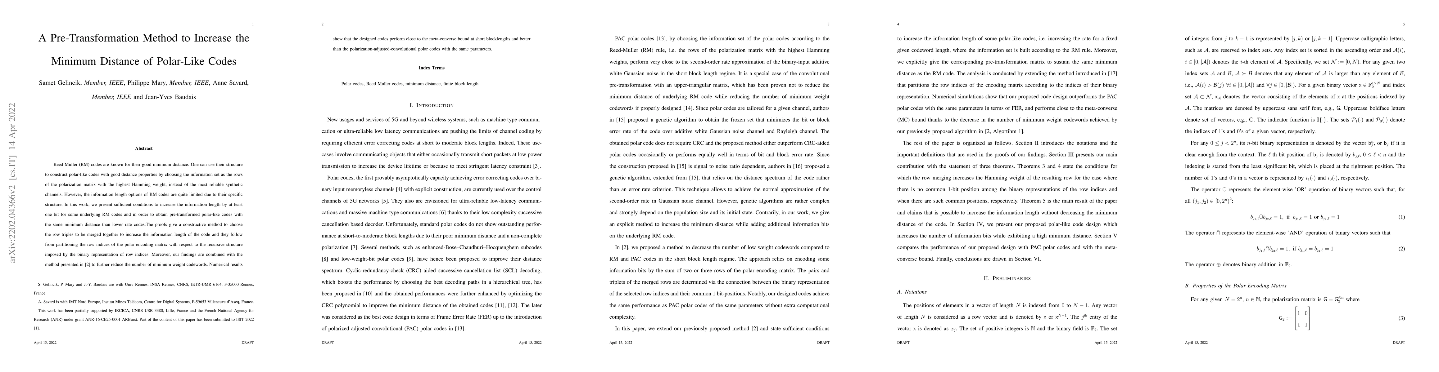 Thumbnail for A Pre-Transformation Method to Increase the Minimum Distance of
  Polar-Like Codes