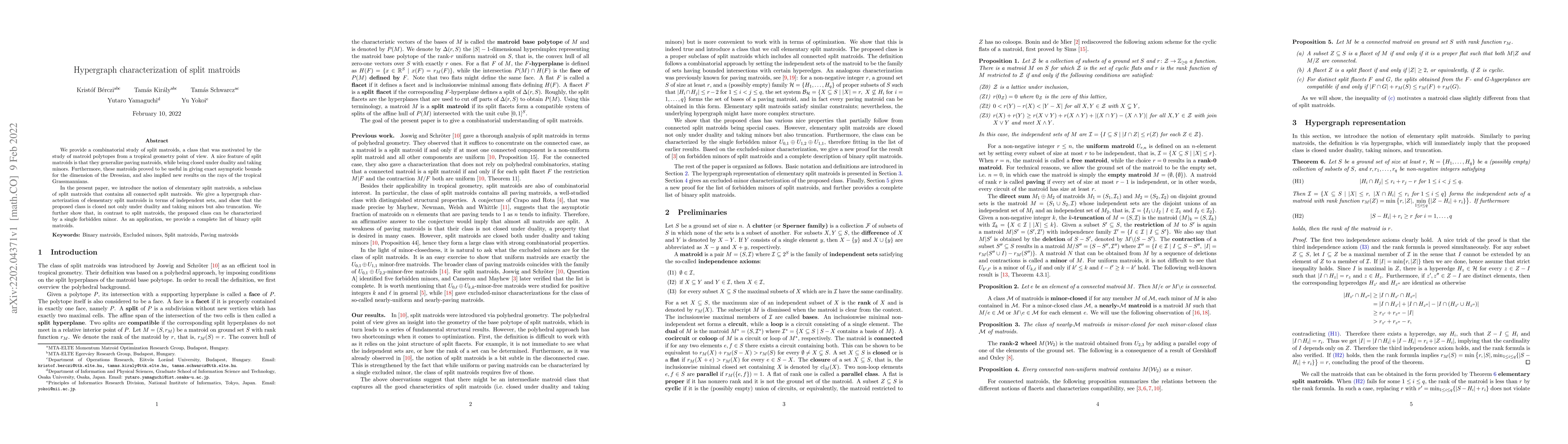 Thumbnail for Hypergraph characterization of split matroids