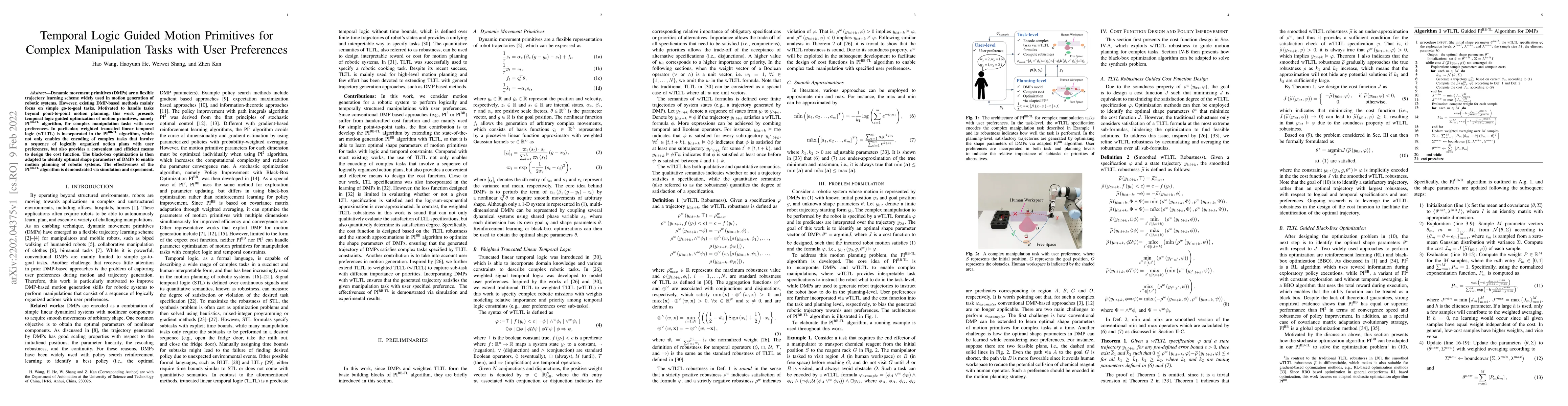 Thumbnail for Temporal Logic Guided Motion Primitives for Complex Manipulation Tasks
  with User Preferences