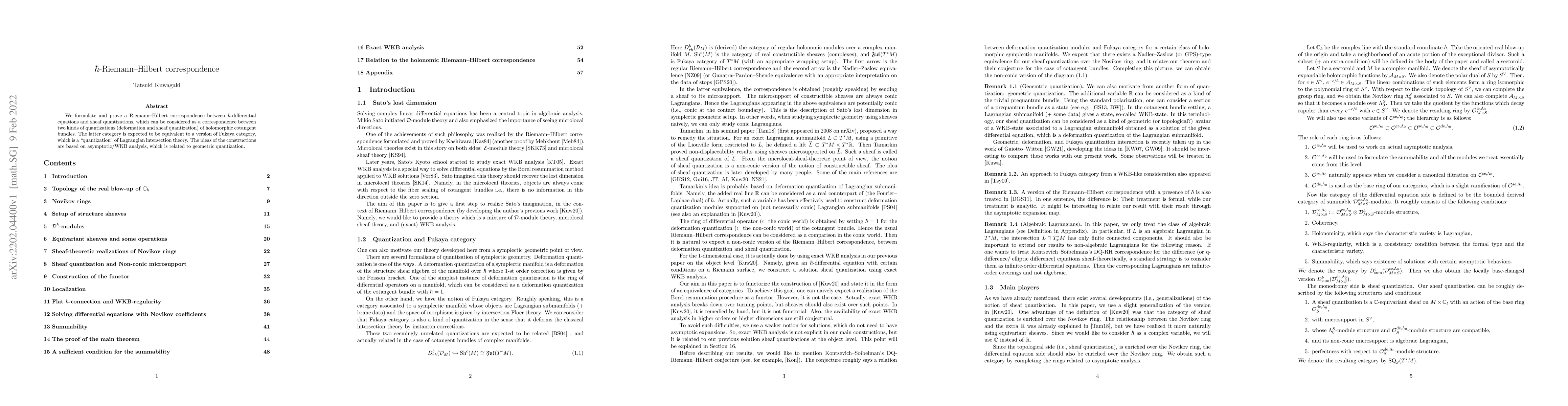 Thumbnail for $\hbar$-Riemann-Hilbert correspondence