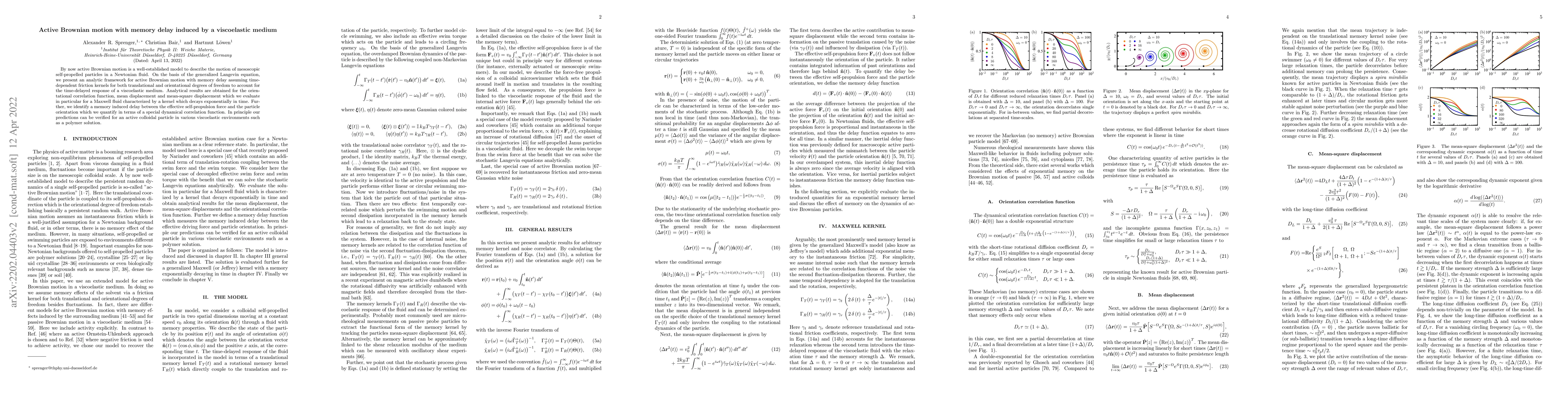 Thumbnail for Active Brownian motion with memory delay induced by a viscoelastic
  medium