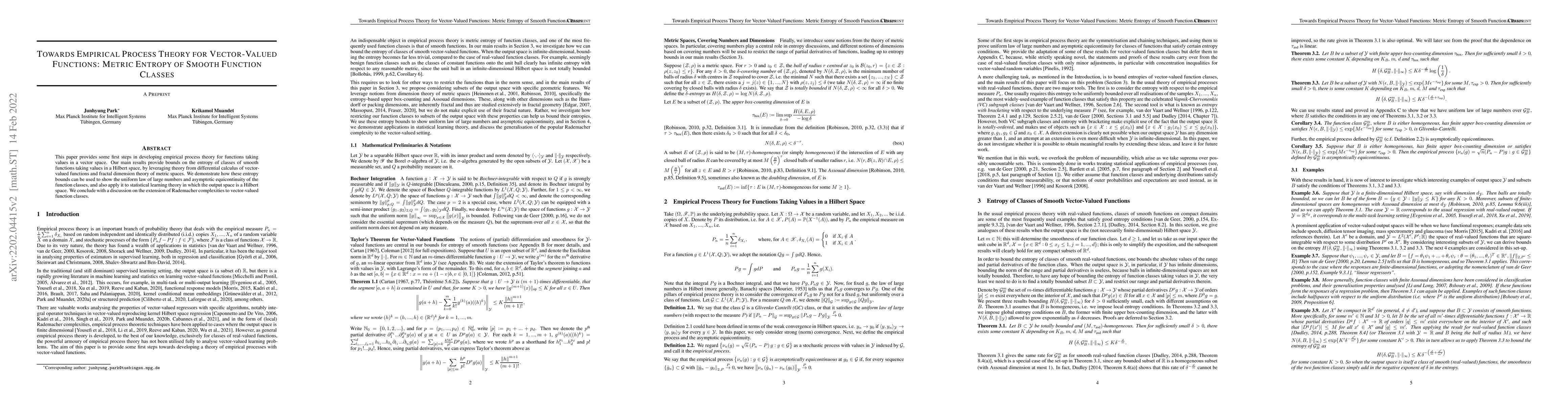 Thumbnail for Towards Empirical Process Theory for Vector-Valued Functions: Metric
  Entropy of Smooth Function Classes