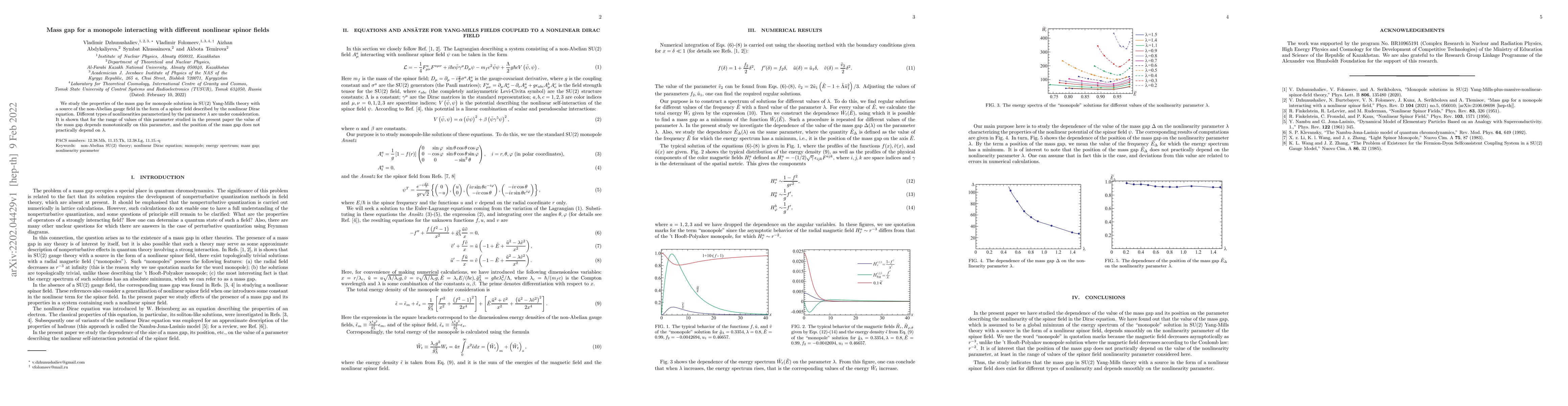 Thumbnail for Mass gap for a monopole interacting with different nonlinear spinor
  fields