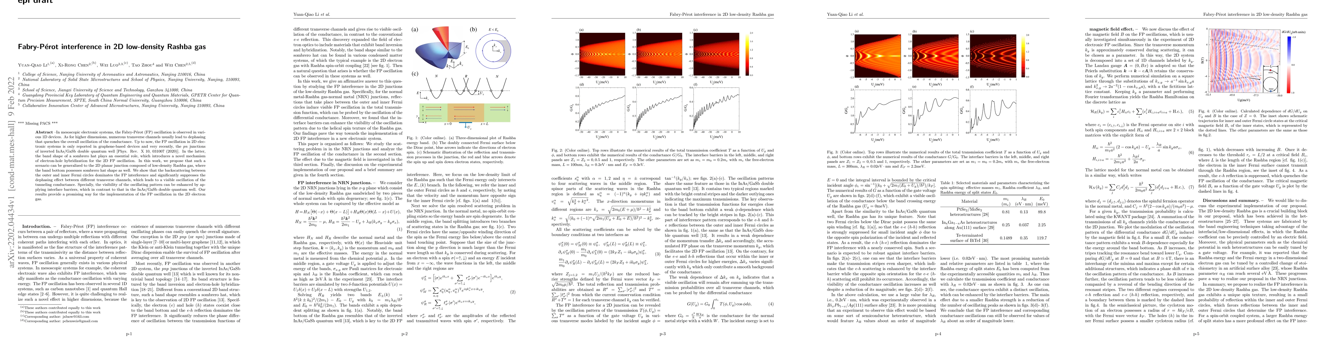 Thumbnail for Fabry-P\'{e}rot interference in 2D low-density Rashba gas