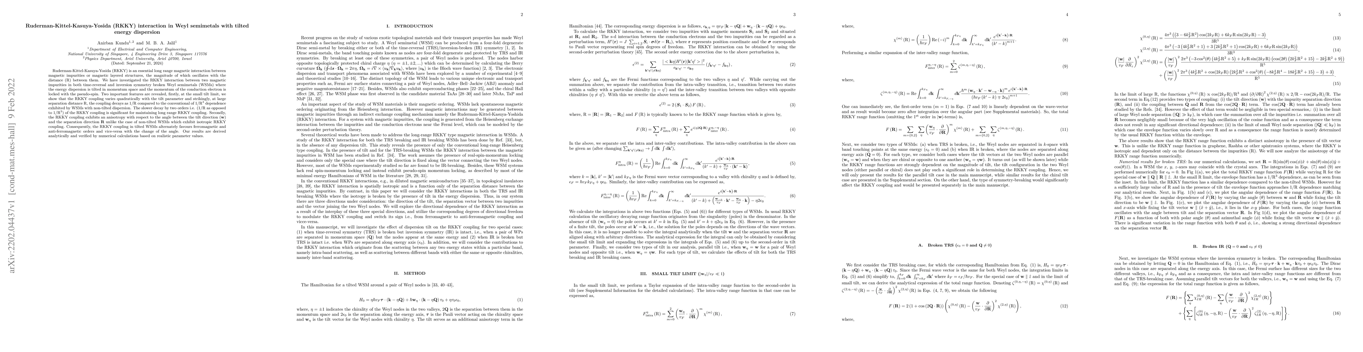 Thumbnail for Ruderman-Kittel-Kasuya-Yosida (RKKY) interaction in Weyl semimetals with
  tilted energy dispersion