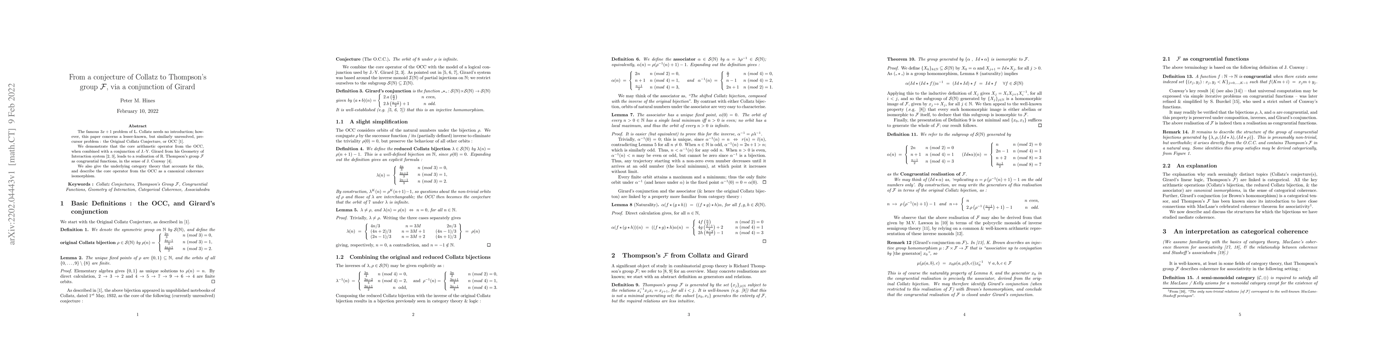 Thumbnail for From a conjecture of Collatz to Thompson's group F, via a conjunction of
  Girard