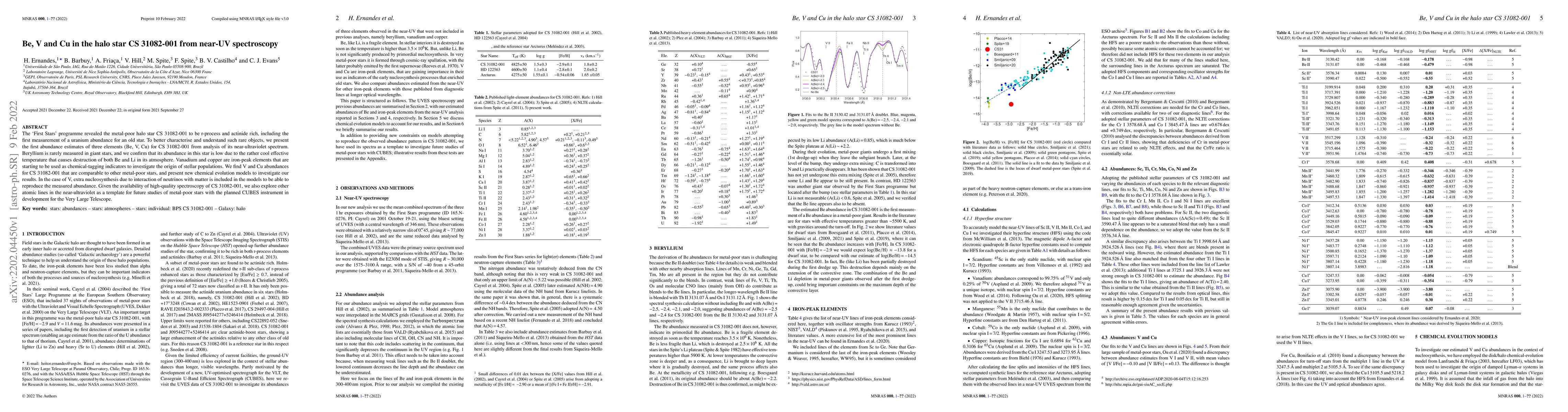 Thumbnail for Be, V and Cu in the halo star CS 31082-001 from near-UV spectroscopy