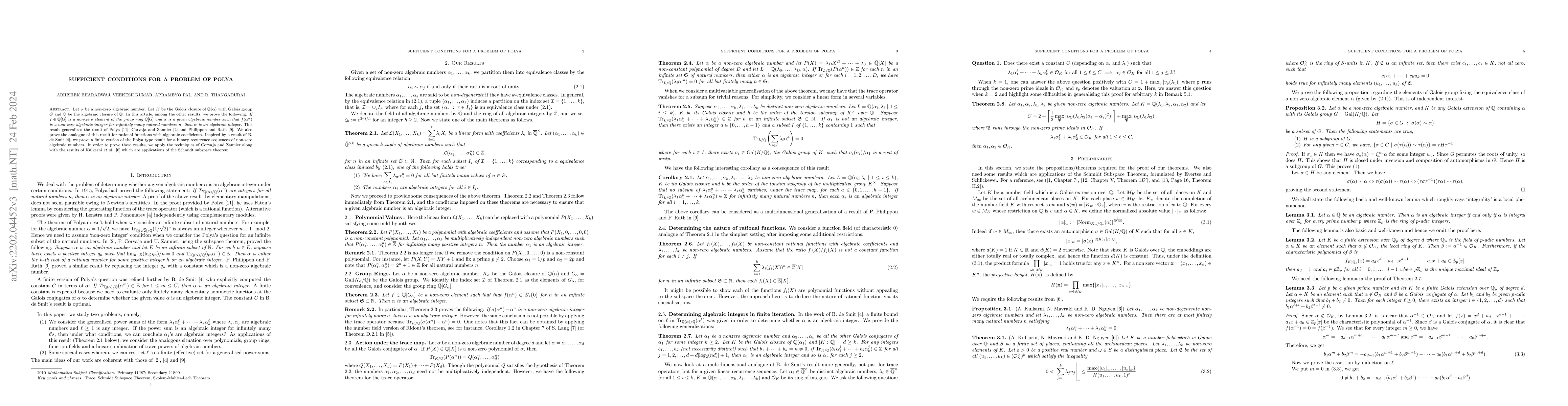 Thumbnail for Sufficient conditions for a problem of Polya