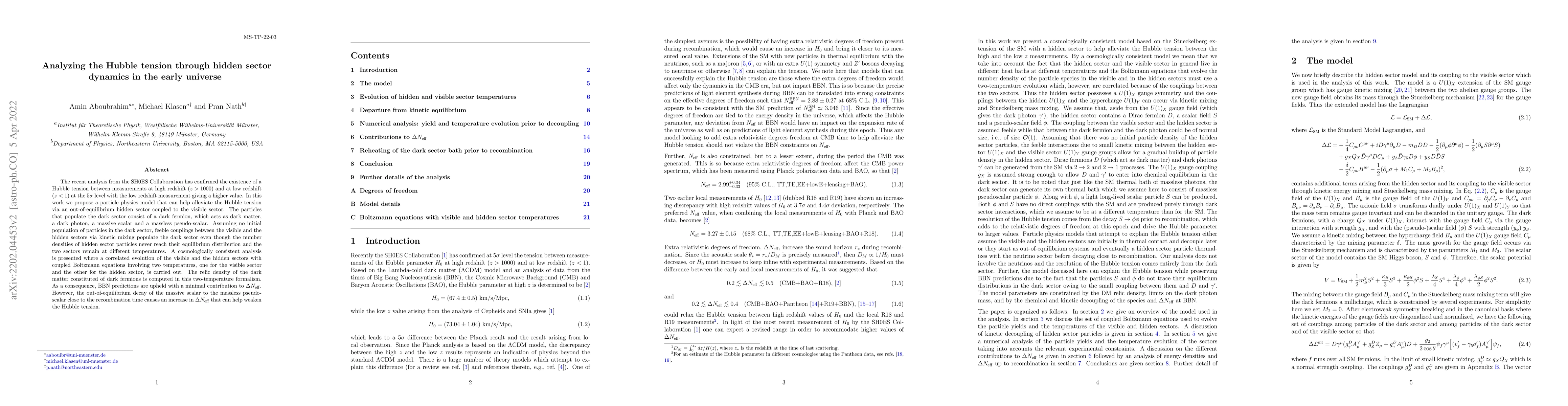 Thumbnail for Analyzing the Hubble tension through hidden sector dynamics in the early
  universe