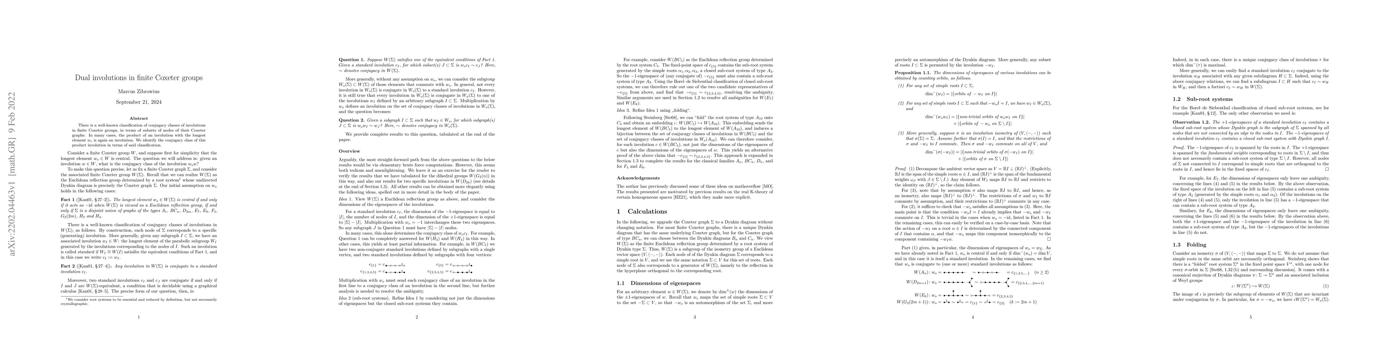 Thumbnail for Dual involutions in finite Coxeter groups