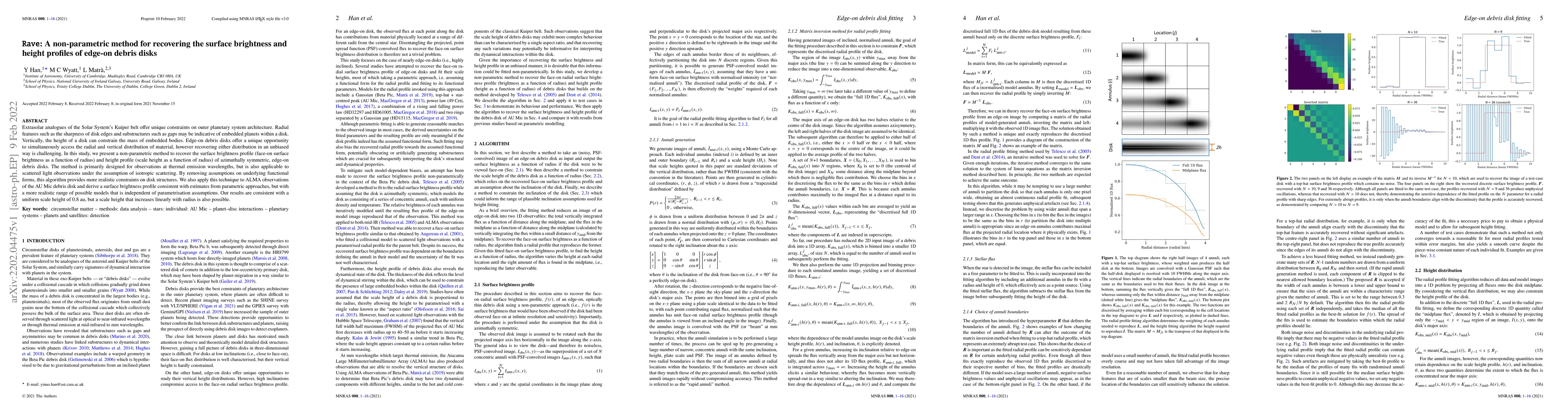 Thumbnail for Rave: A non-parametric method for recovering the surface brightness and
  height profiles of edge-on debris disks