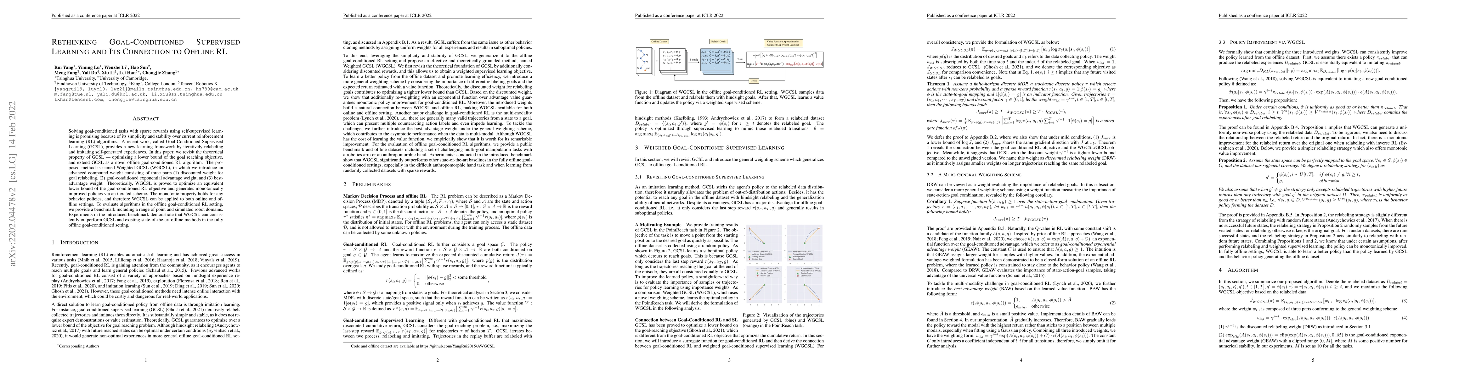 Thumbnail for Rethinking Goal-conditioned Supervised Learning and Its Connection to
  Offline RL