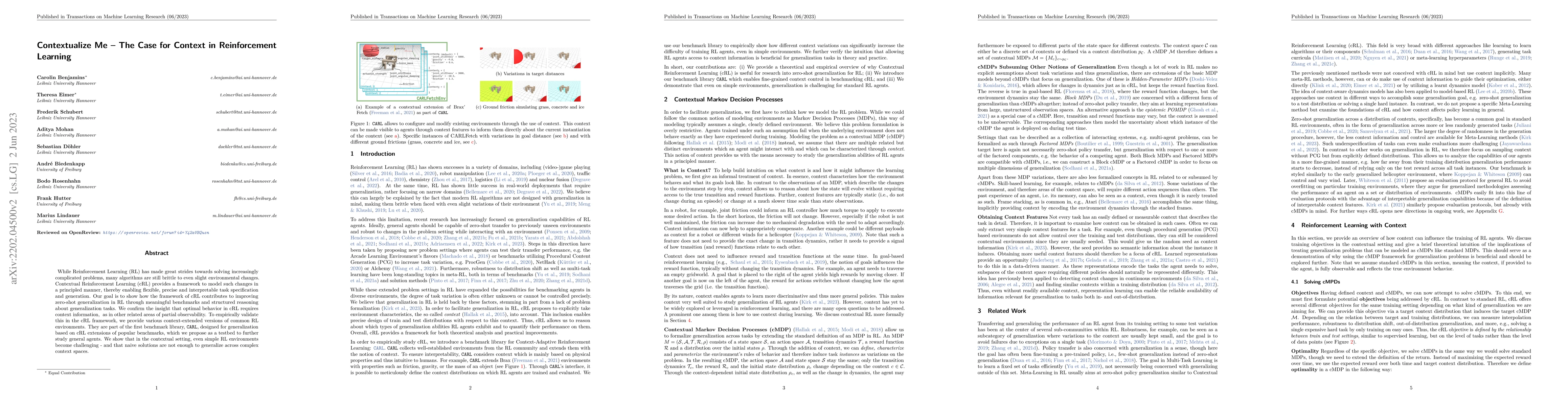 Thumbnail for Contextualize Me -- The Case for Context in Reinforcement Learning