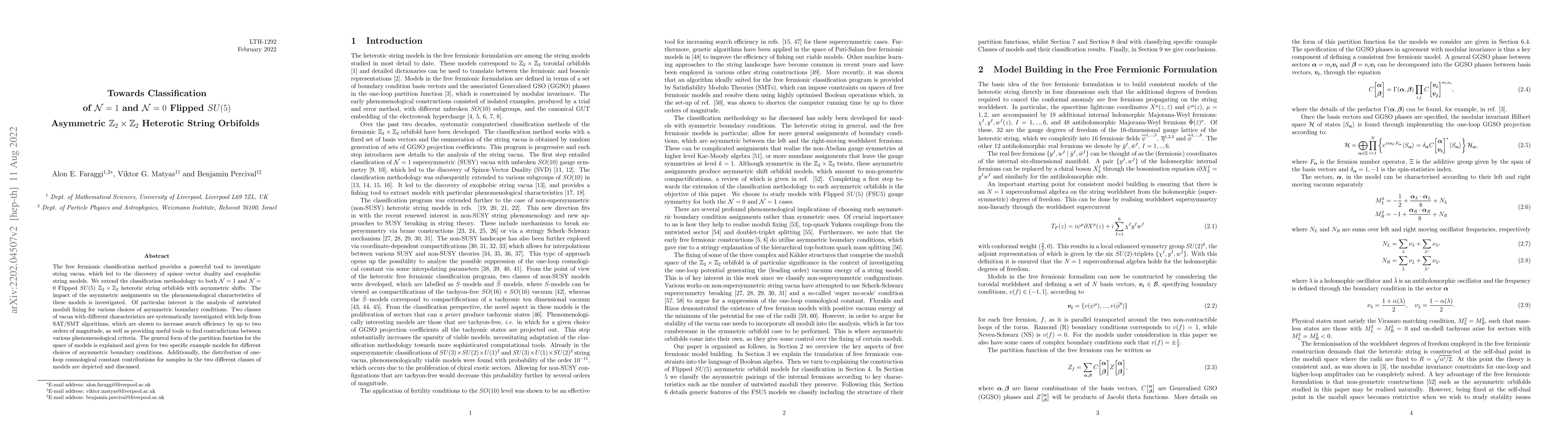 Thumbnail for Towards Classification of $\mathcal{N}=1$ and $\mathcal{N}=0$ Flipped
  $SU(5)$ Asymmetric $\mathbb{Z}_2 \times \mathbb{Z}_2$ Heterotic String
  Orbifolds