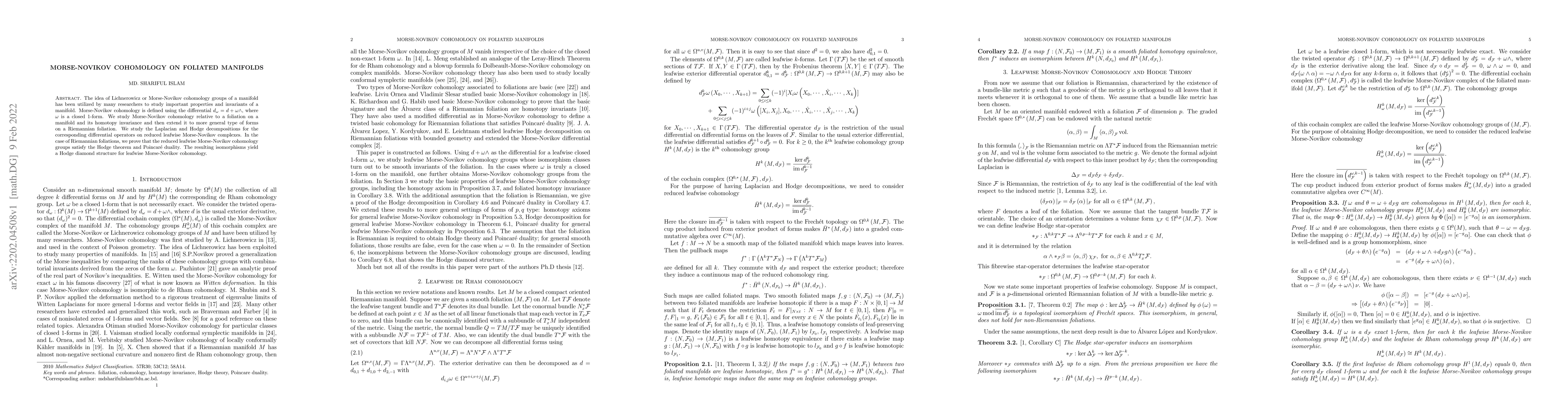 Thumbnail for Morse-Novikov cohomology on foliated manifolds