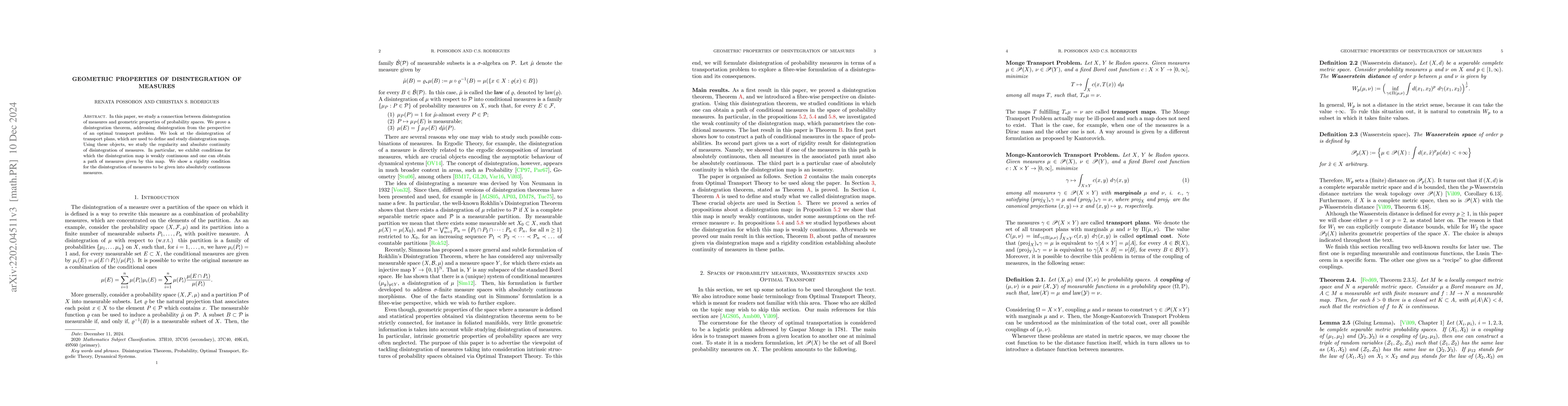 Thumbnail for Geometric properties of disintegration of measures