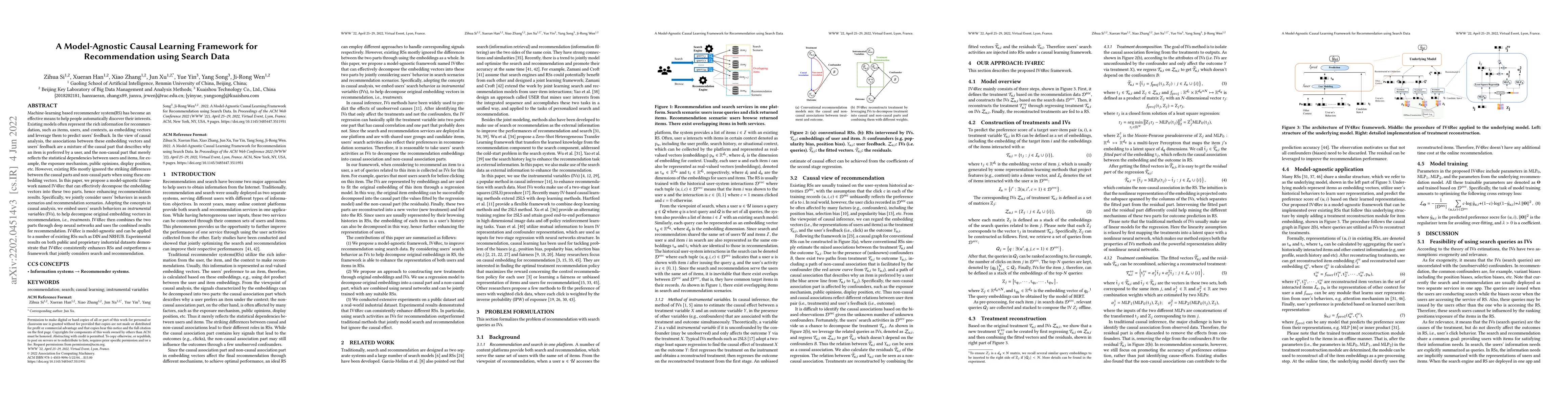 Thumbnail for A Model-Agnostic Causal Learning Framework for Recommendation using
  Search Data