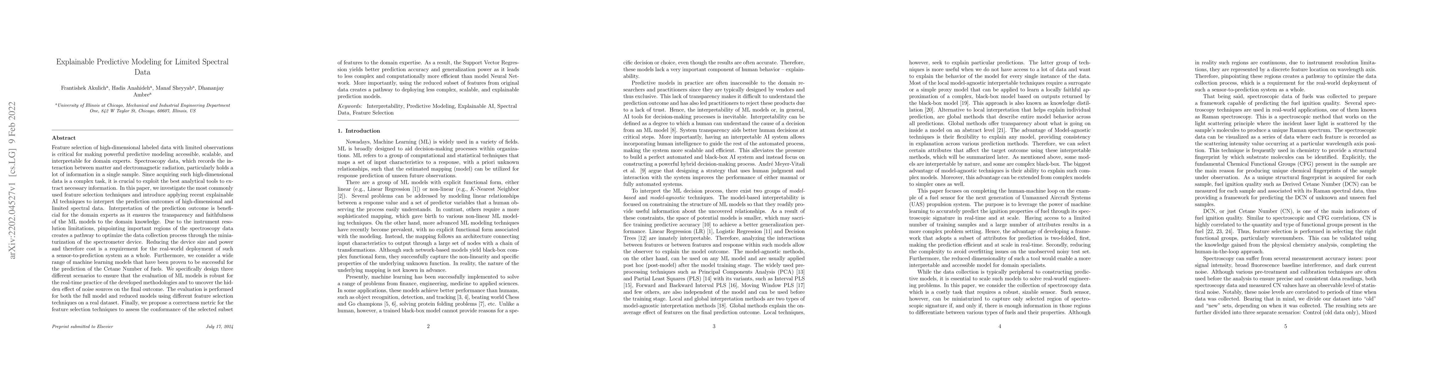 Thumbnail for Explainable Predictive Modeling for Limited Spectral Data