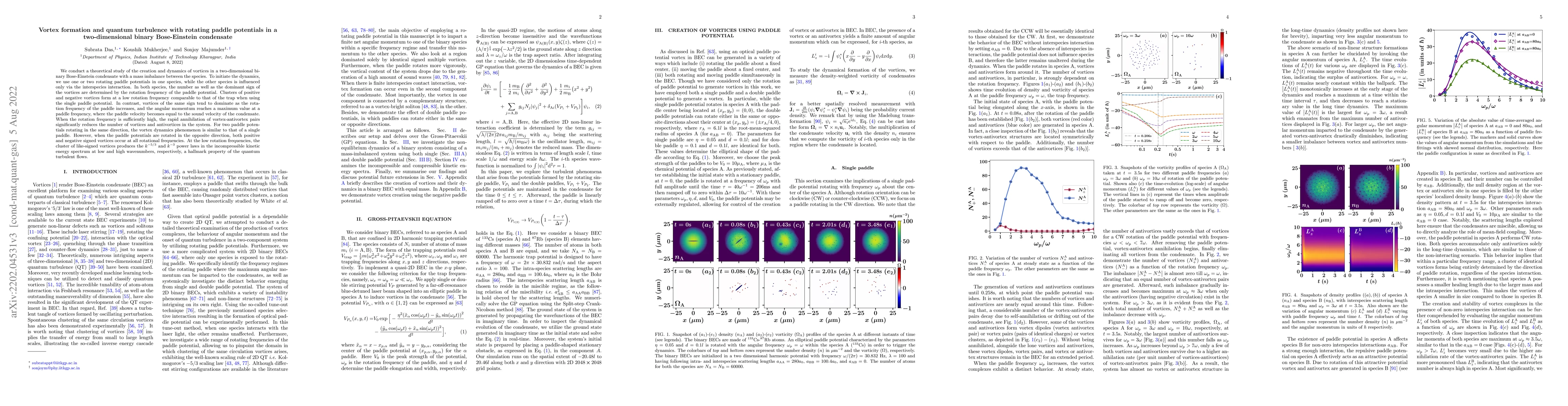 Thumbnail for Vortex formation and quantum turbulence with rotating paddle potentials
  in a two-dimensional binary Bose-Einstein condensate