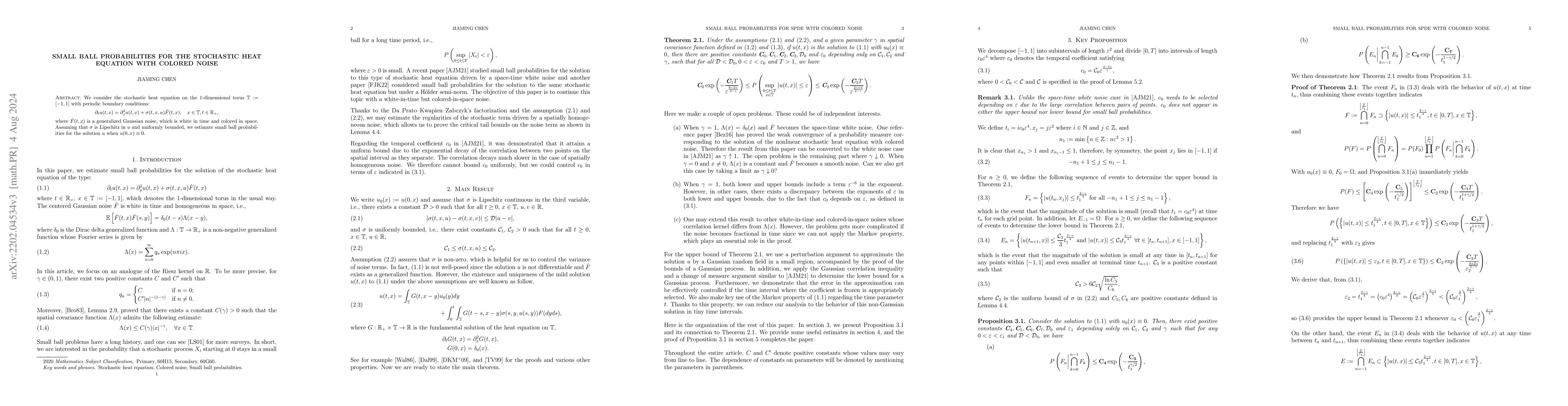 Thumbnail for Small ball probabilities for the stochastic heat equation with colored
  noise