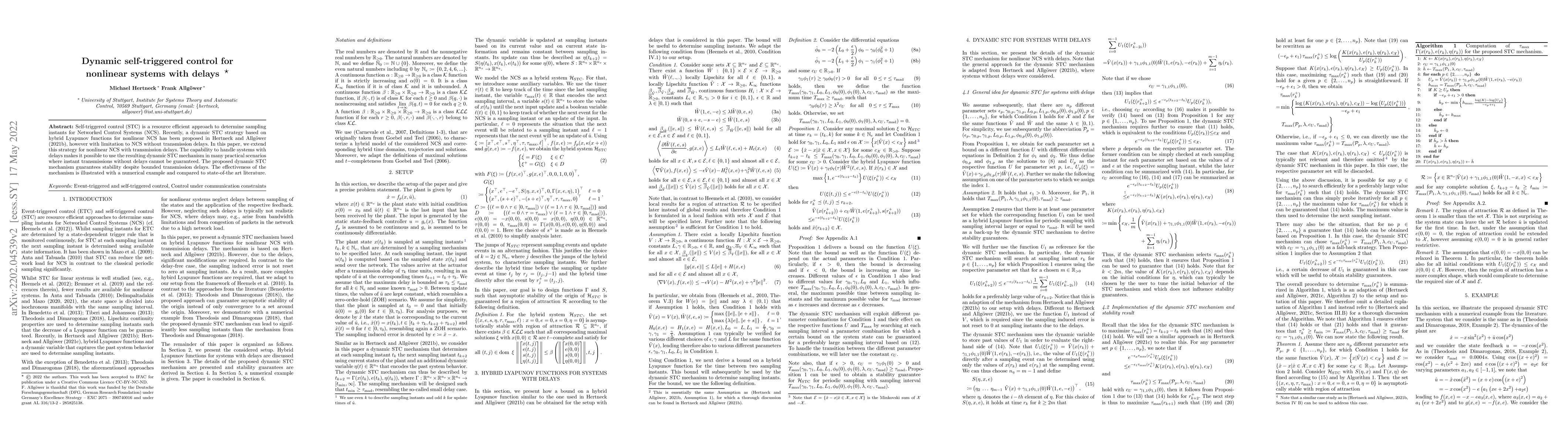 Thumbnail for Dynamic self-triggered control for nonlinear systems with delays
